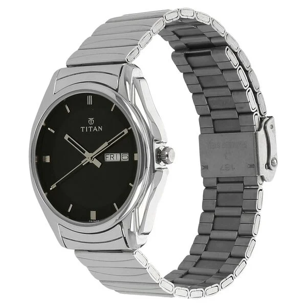 titan quartz analog with day and date black dial stainless steel strap watch for men titan quartz analog with day and date black dial stainless steel strap watch for men